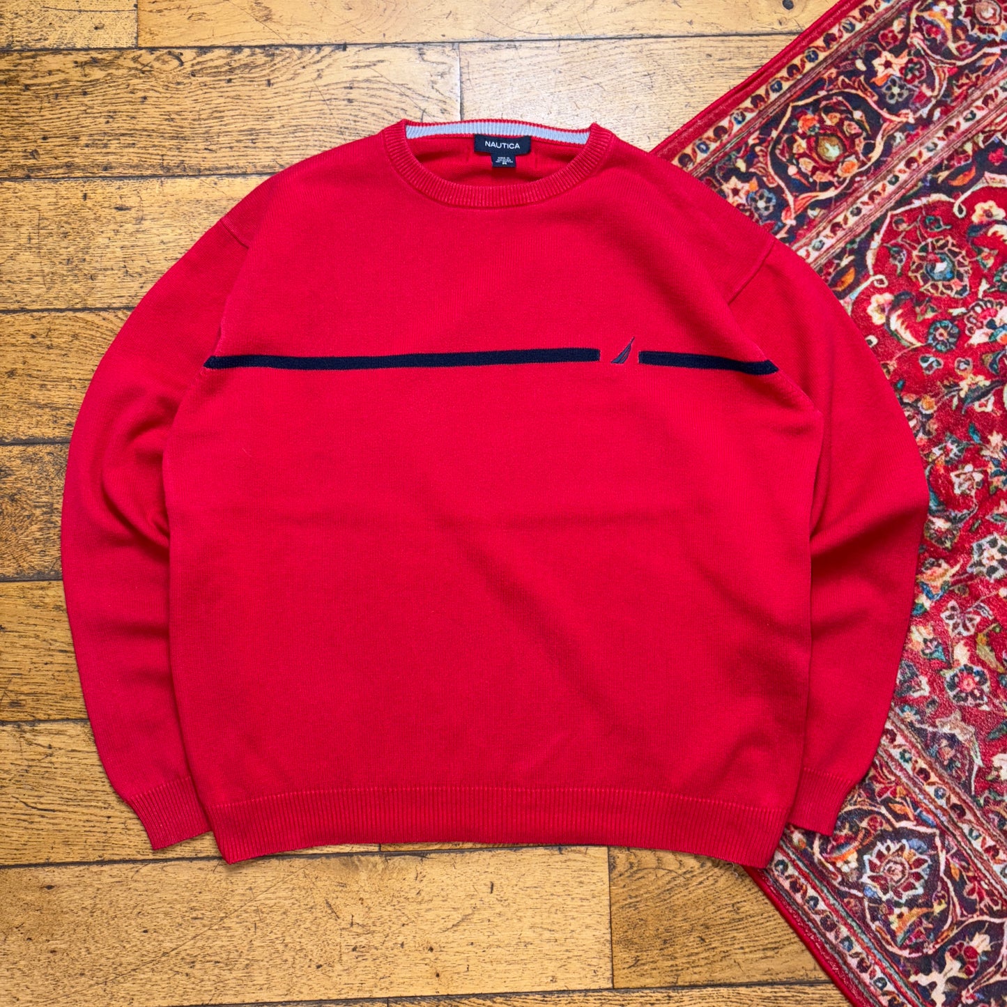 Vintage Nautica Red Embroidered Knit Jumper - L