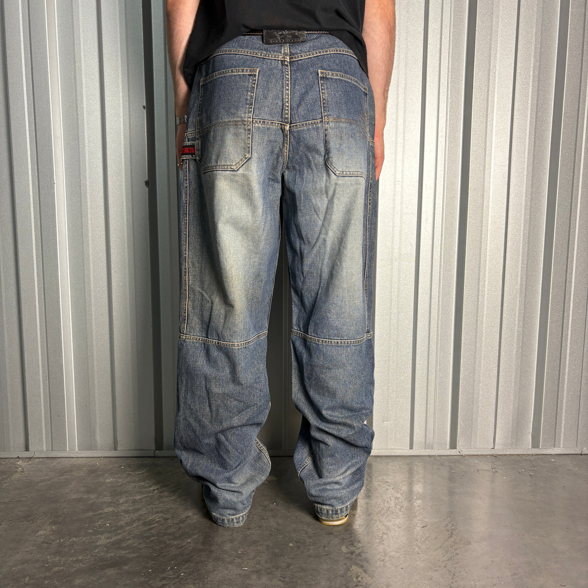 Majah Flavah Blue Embroidered Japanese Denim Hip Hop Y2K Baggy Jeans - 38L