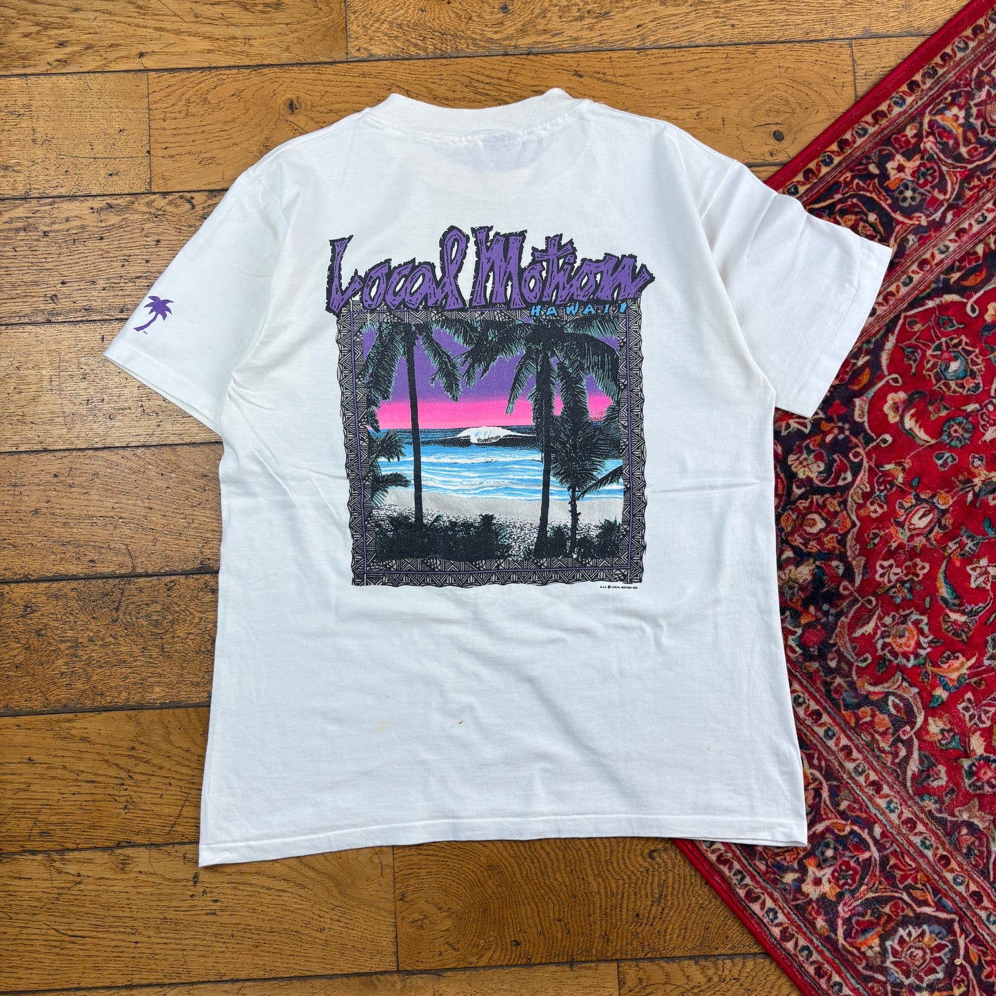 Vintage 90s Local Motion White Surfwear Single Stitch Graphic T-Shirt - S