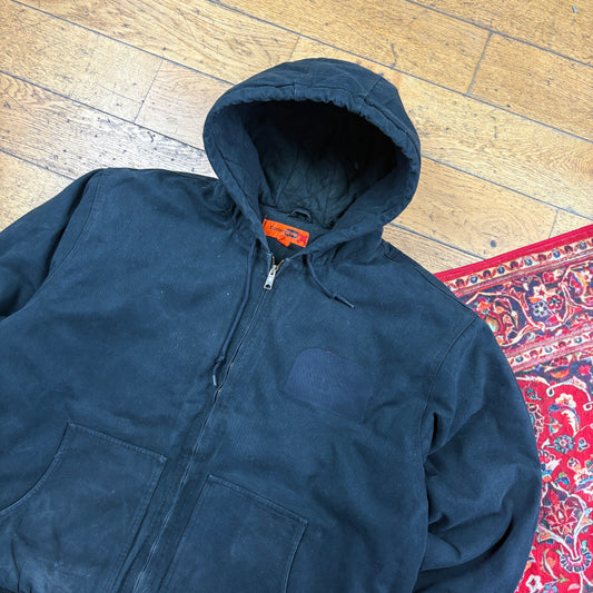 Vintage Workwear Chore Black Heavyweight Active Hoodie Jacket - XXL