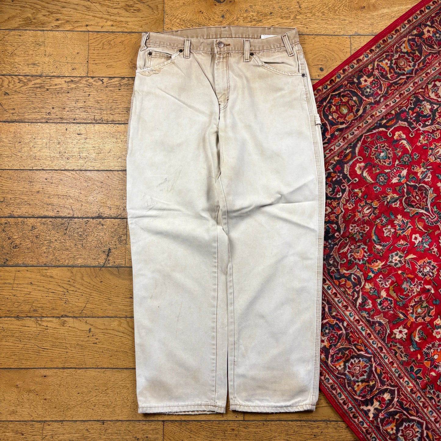 Vintage Dickies Cream Brown Workwear Carpenter Baggy Trousers - 33