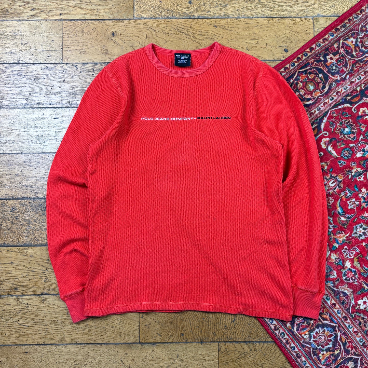 Vintage Ralph Lauren Polo Jeans Embroidered Orange Red Long Sleeve T-Shirt - S