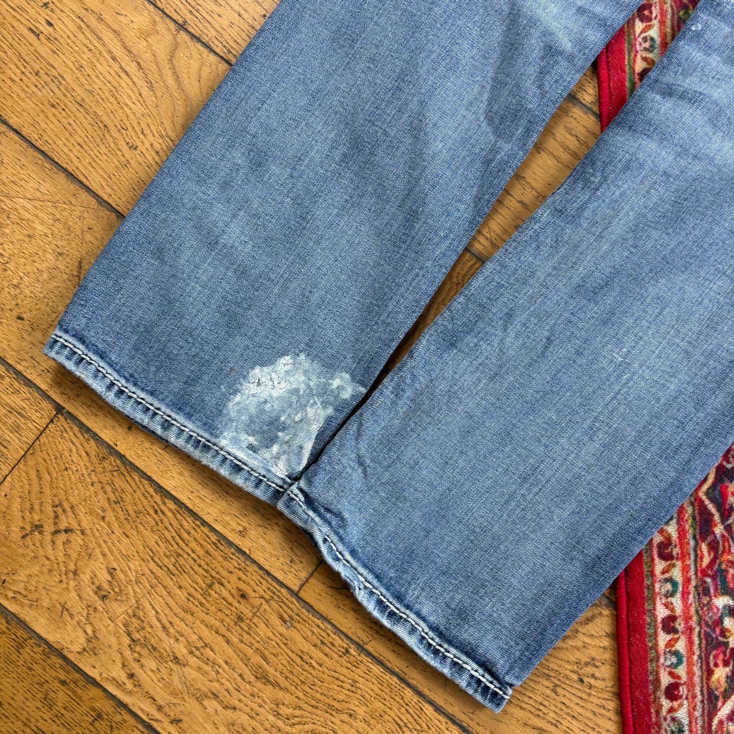 Vintage Rock Revival Blue Embroidered Y2K Hip Hop Straight Jeans - 34