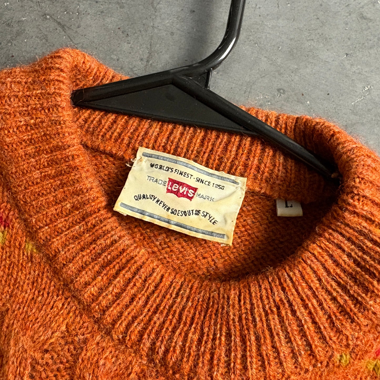 Vintage 90s Levis Orange Pattern Wool Chunky Knit Jumper - S