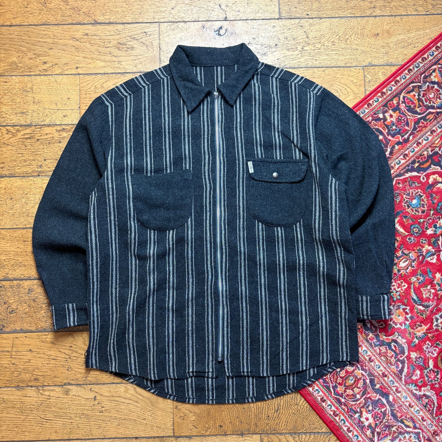 Vintage Black Stripe Zip Flannel Shirt - XL