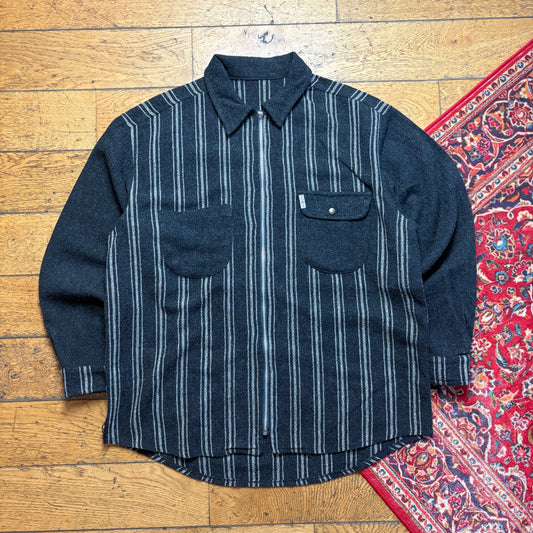 Vintage Black Stripe Zip Flannel Shirt - XL