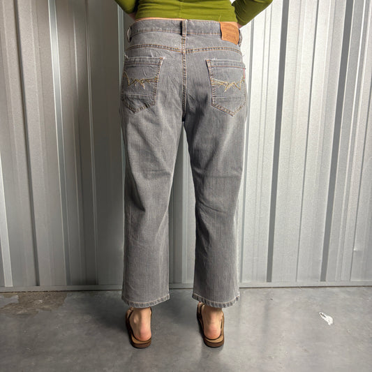 Embroidered Grey Japanese Denim Hip Hop Y2K Baggy Jeans - 34S