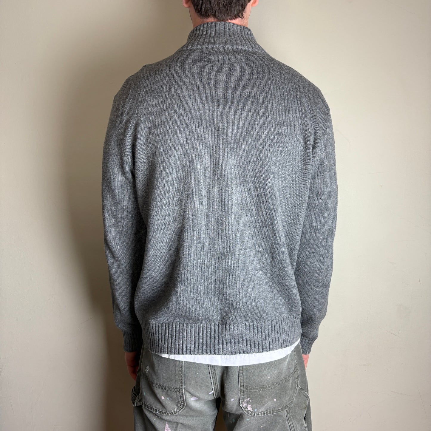 Vintage Ralph Lauren Grey Quarter Zip Chunky Knit Jumper - L