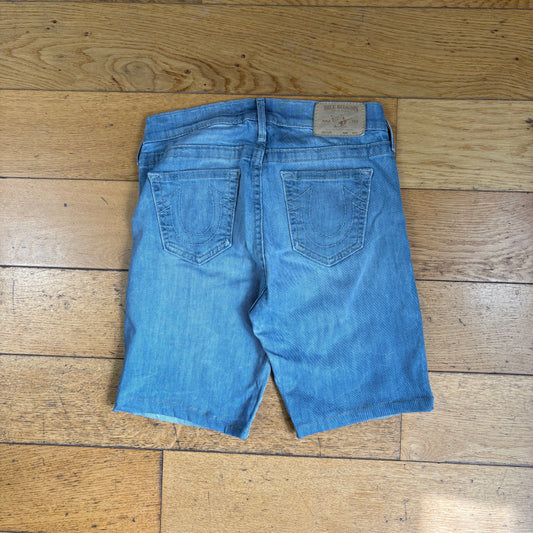 Vintage True Religion Womens Embroidered Blue Y2K Shorts Jorts - Size 8