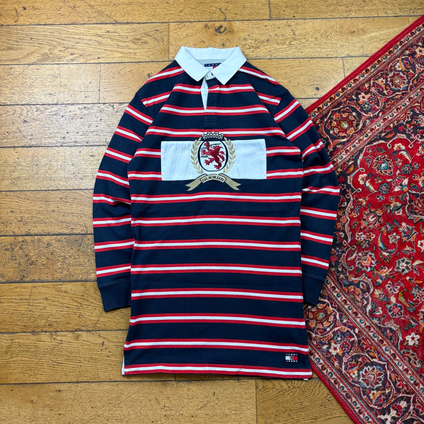 Vintage Tommy Hilfiger Stripe Red Rugby Polo Shirt - XS