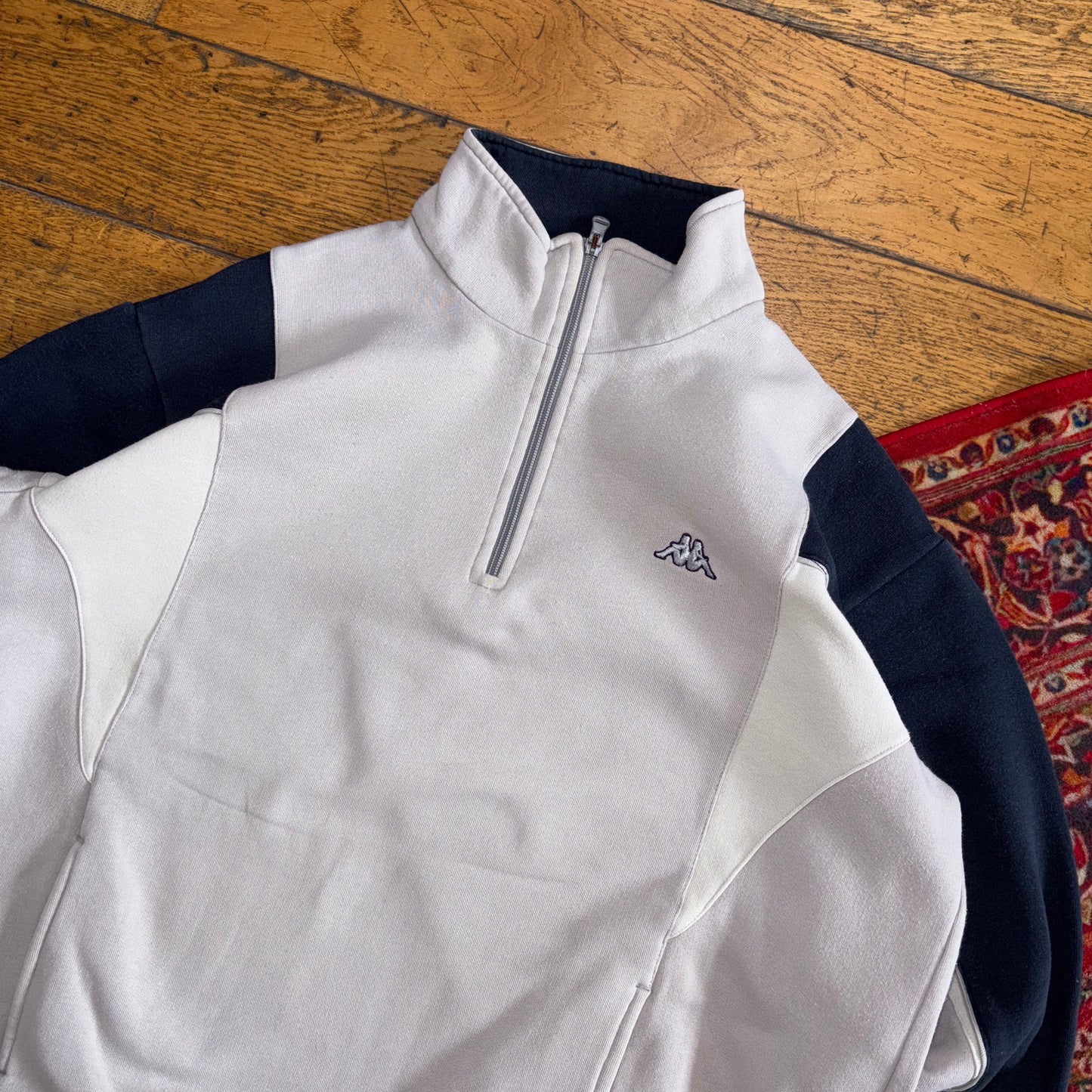 Vintage 90s Kappa Grey Navy Embroidered Zip Sweatshirt - L