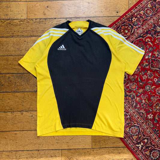 Vintage Adidas Black Yellow Embroidered Graphic T-Shirt - XL