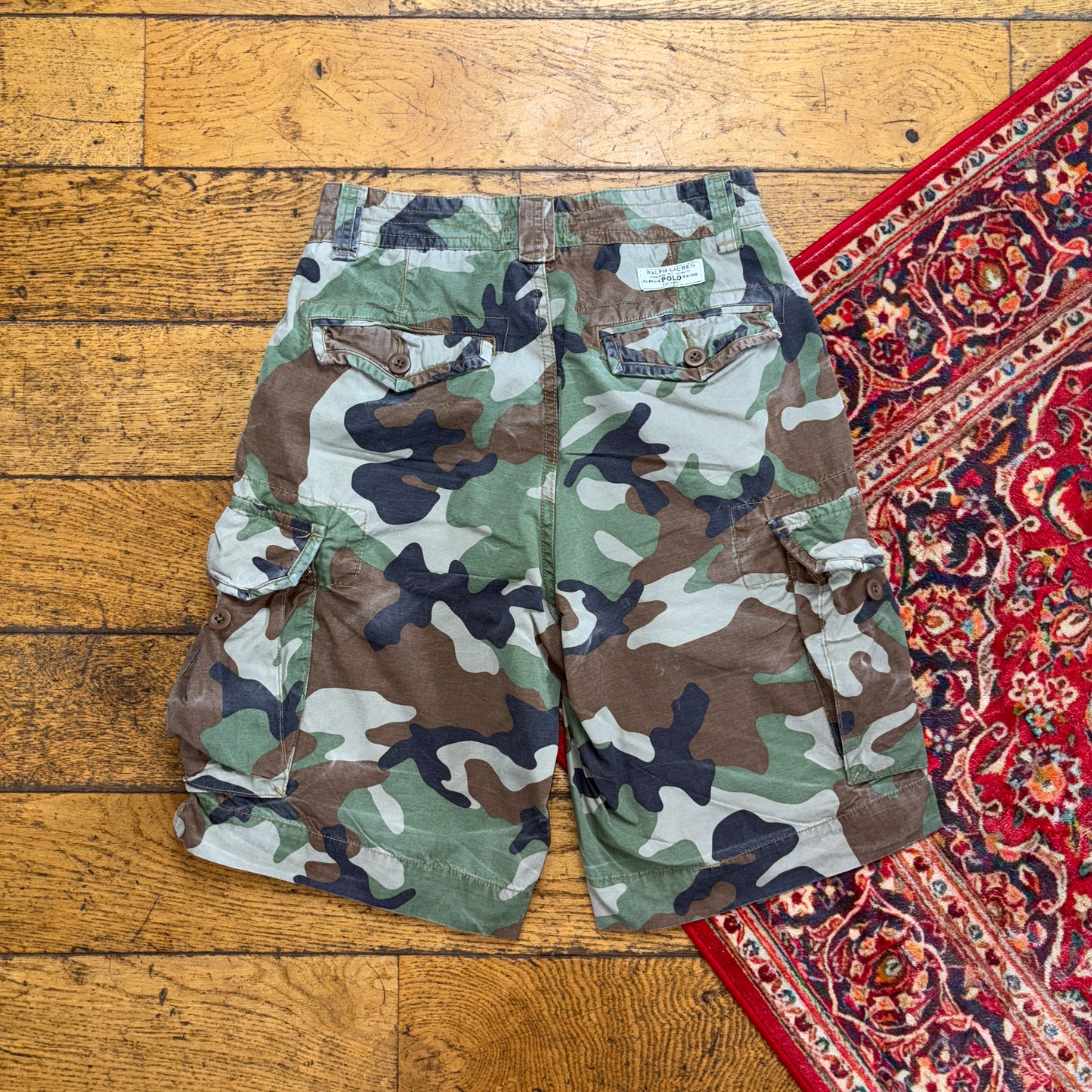 Vintage Ralph Lauren Green Camo Y2K Baggy Shorts Jorts - 28
