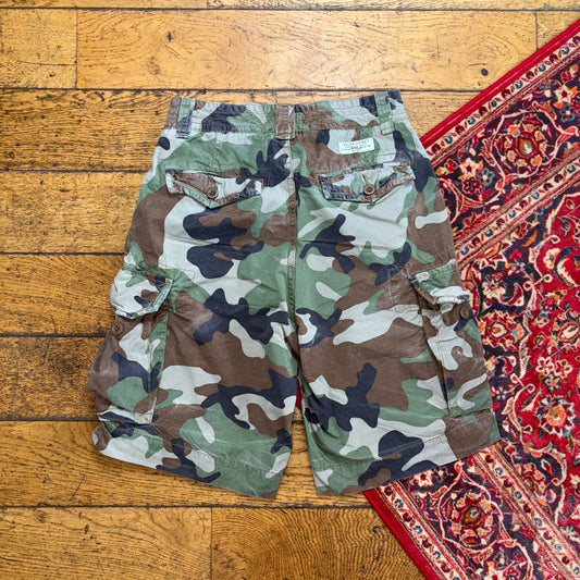 Vintage Ralph Lauren Green Camo Y2K Baggy Shorts Jorts - 28