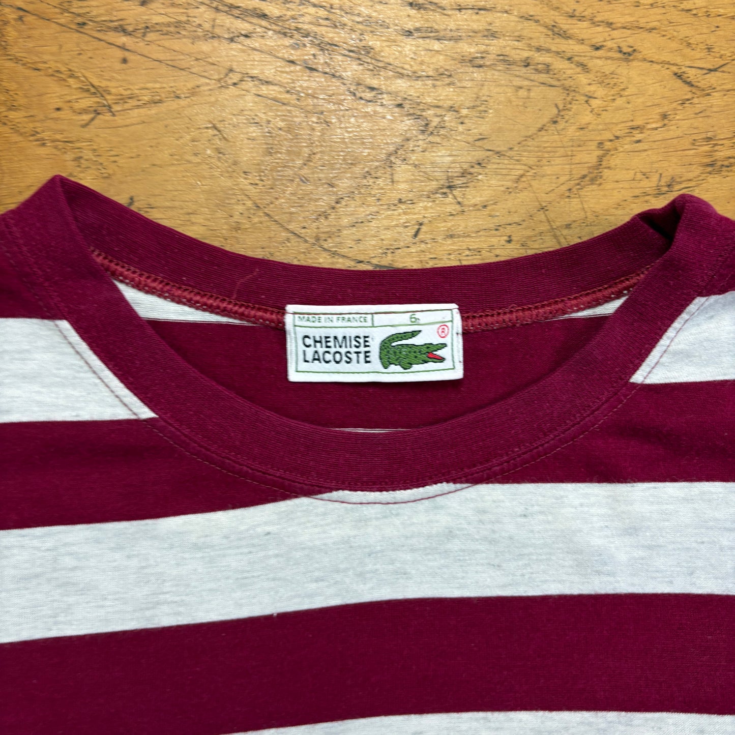 Vintage Chemise Lacoste Burgundy White Stripe T-Shirt - XL