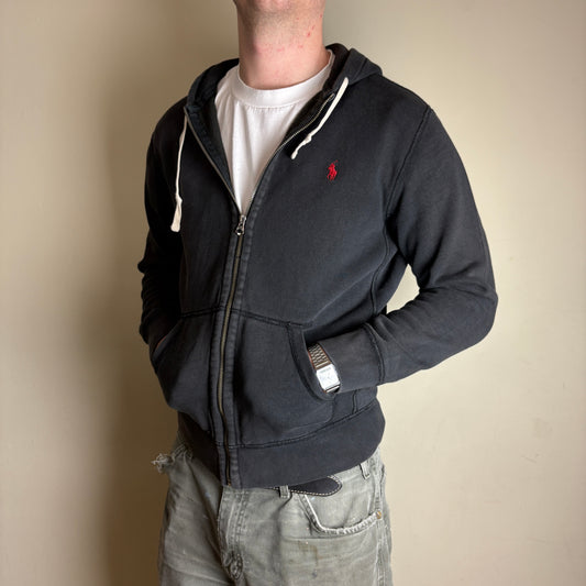 Vintage Ralph Lauren Black Zip Hoodie Embroidered Sweatshirt - M