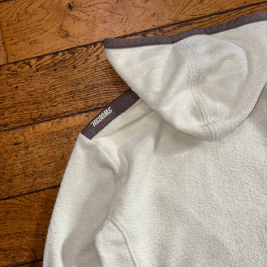 Vintage Nike 00s Cream Fleece Hoodie Y2K Embroidered Sweatshirt - S