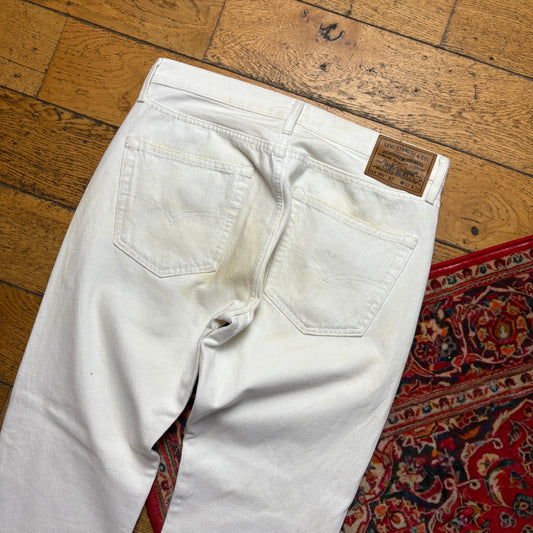 Vintage Levis 501 Slim White Cream Denim Jeans - 32R