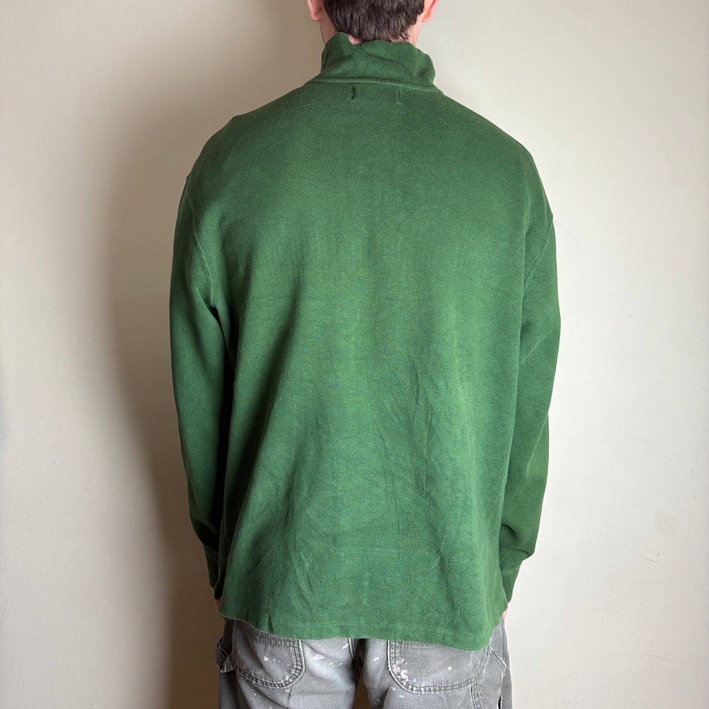 Vintage Ralph Lauren Green Quarter Zip Chunky Knit Jumper - XL