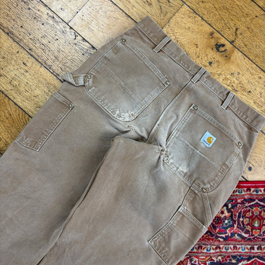 Vintage Carhartt Brown Double Knee Workwear Carpenter Baggy Trousers - 33
