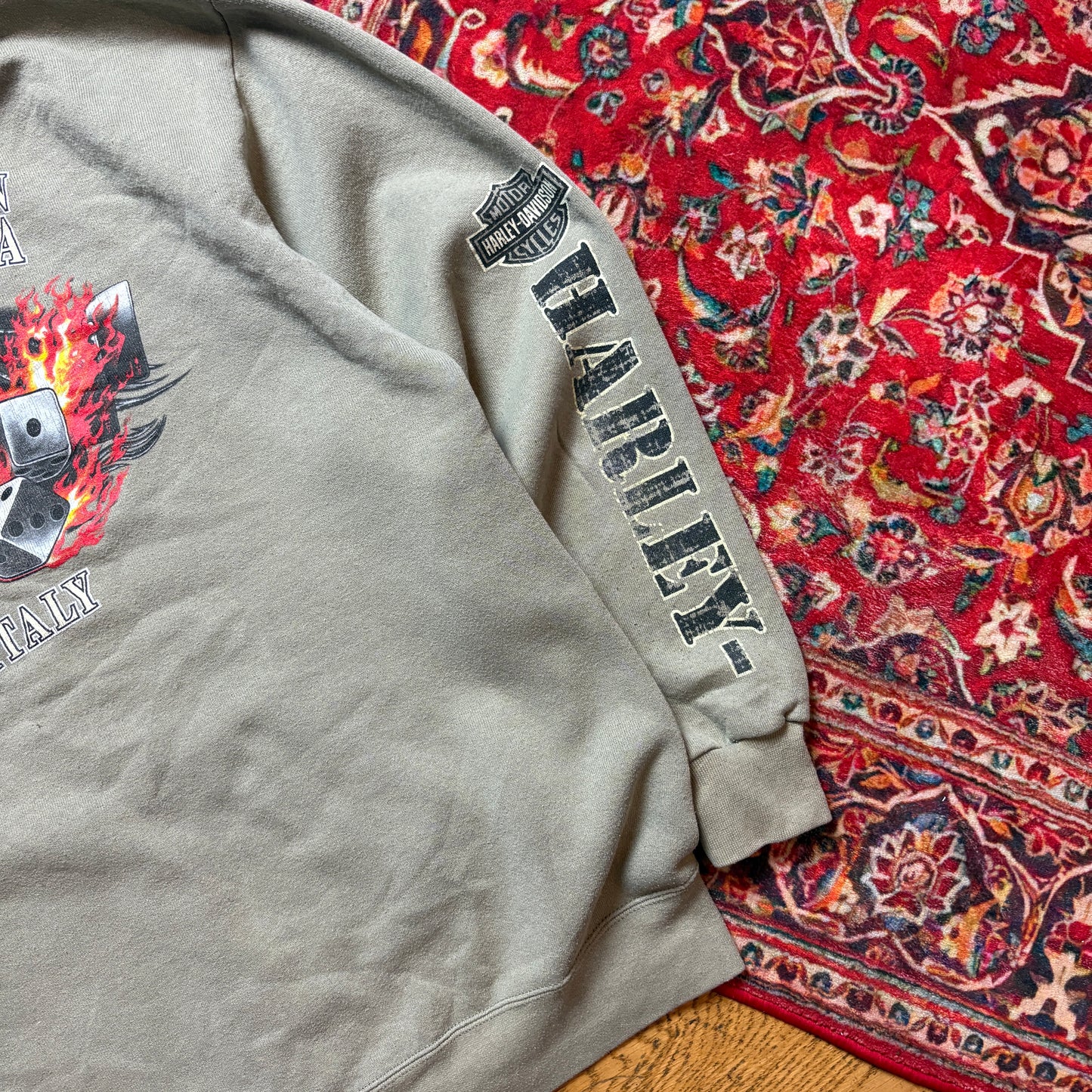Vintage Harley Davidson Green Hoodie Sweatshirt - M