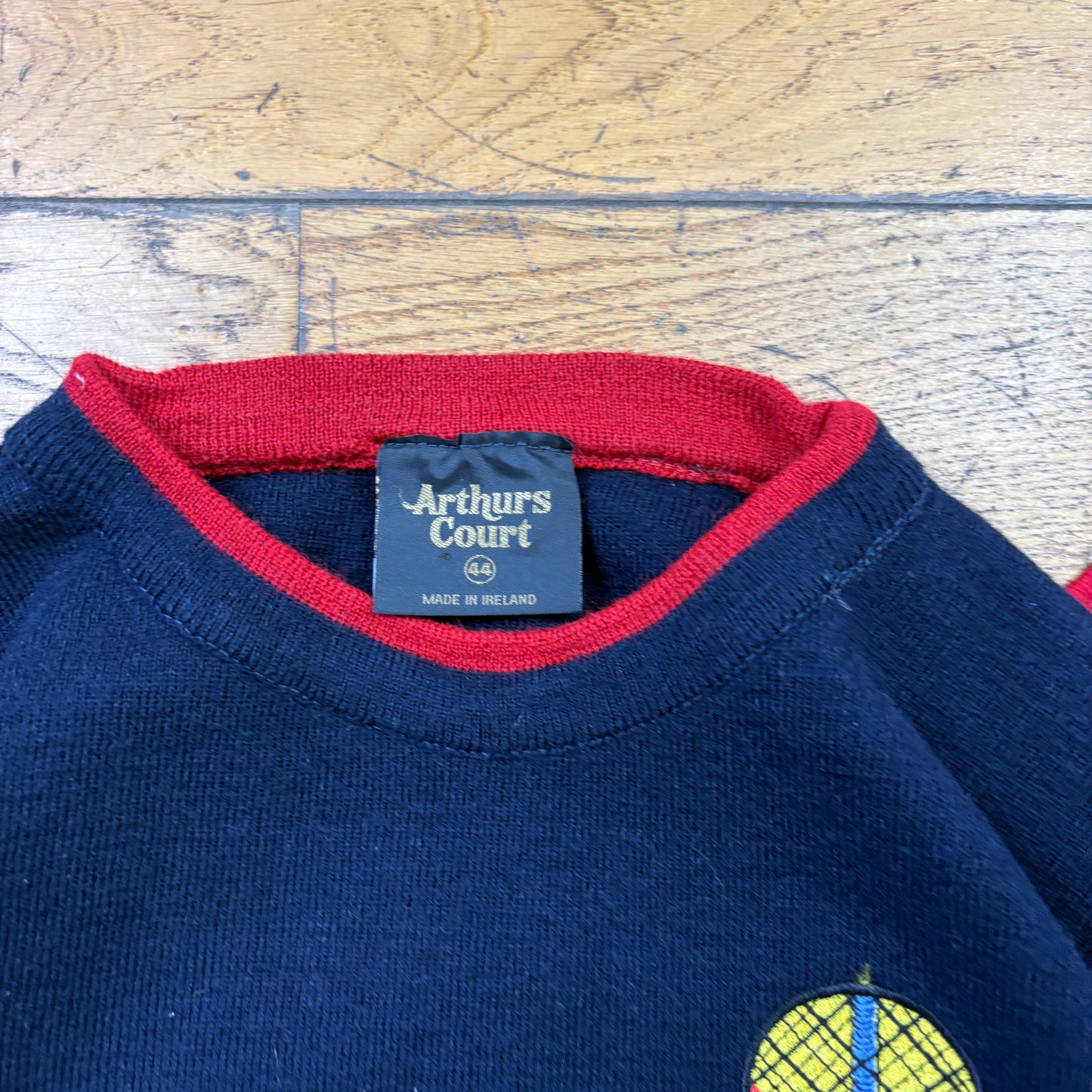 Vintage Navy Embroidered Tennis Chunky Knit Jumper - S
