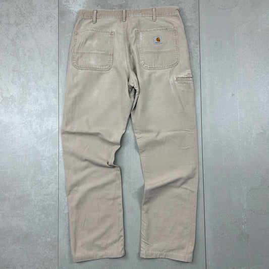 Vintage Carhartt Workwear Carpenter Cream Baggy Straight Trousers - 33