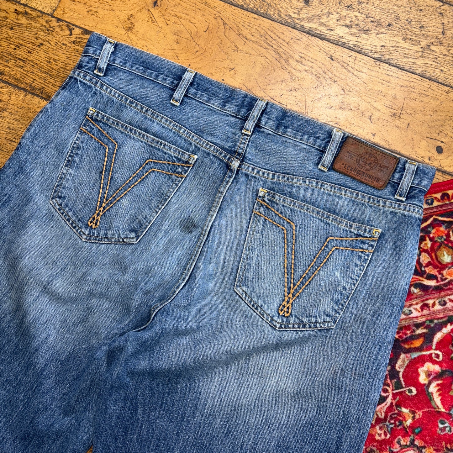 Vintage Ecko Unltd Blue Embroidered Y2K Hip Hop Baggy Jeans Shorts Jorts - 44