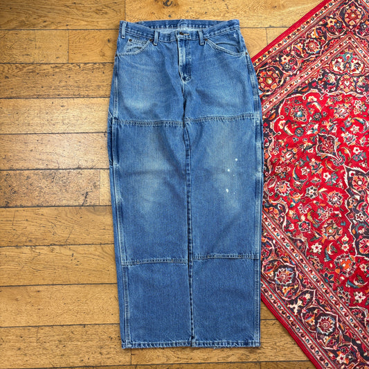 Vintage Dickies Blue Double Knee Workwear Carpenter Baggy Trousers - 33