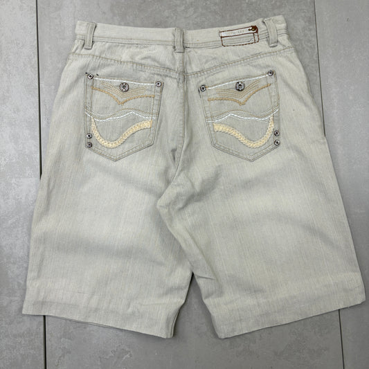 Vintage Embroidered Cream Hip Hop Baggy Shorts Jorts - 36