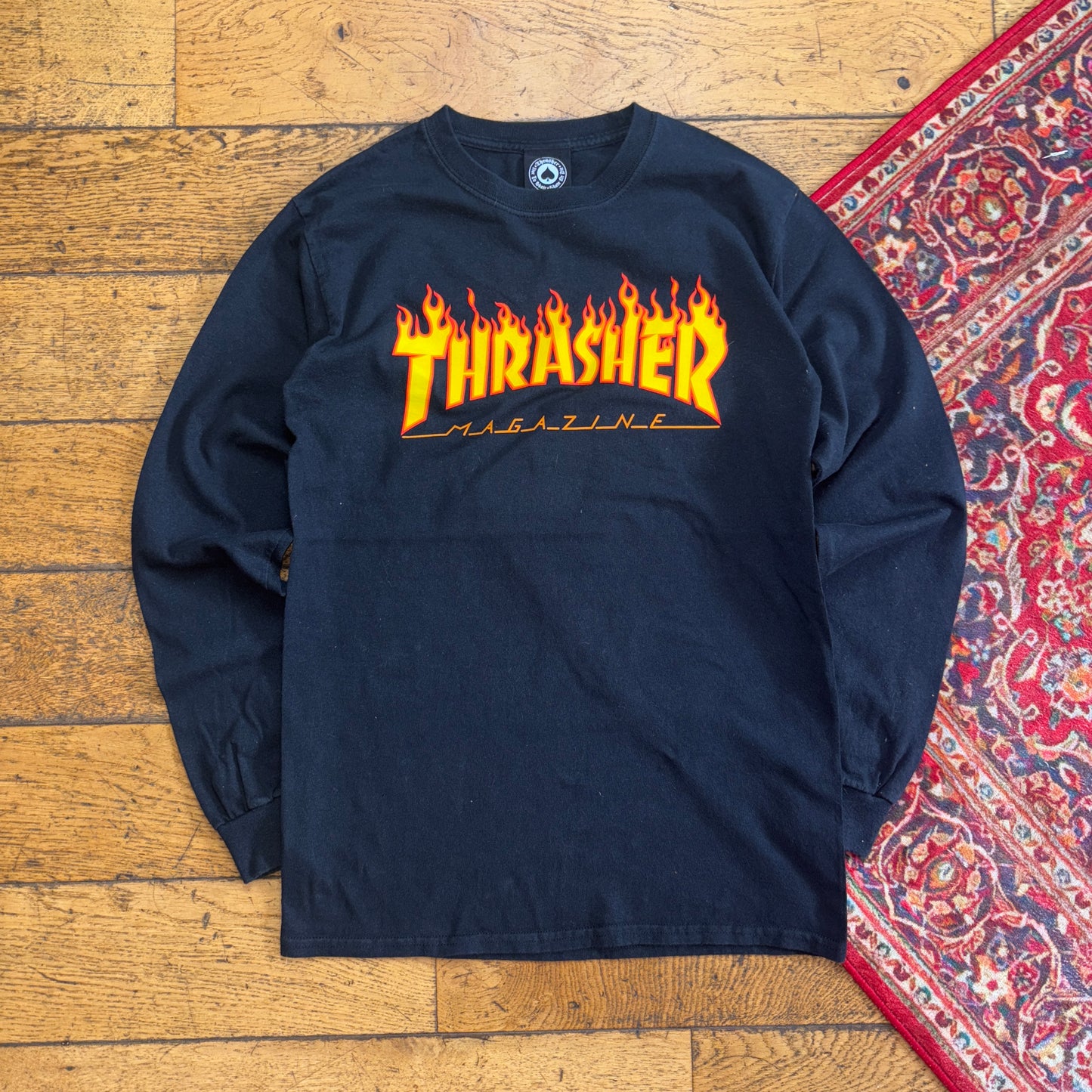 Vintage Thrasher Black Skate Flames Long Sleeve Womens Graphic T-Shirt - S