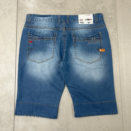 Vintage Embroidered Hip Hop Blue Shorts Jorts - 36
