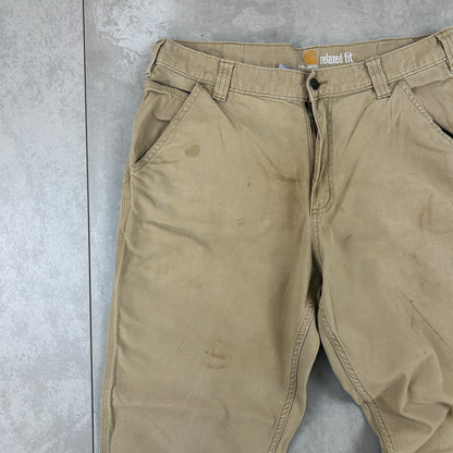 Vintage Carhartt Workwear Carpenter Cream Brown Baggy Trousers - 34