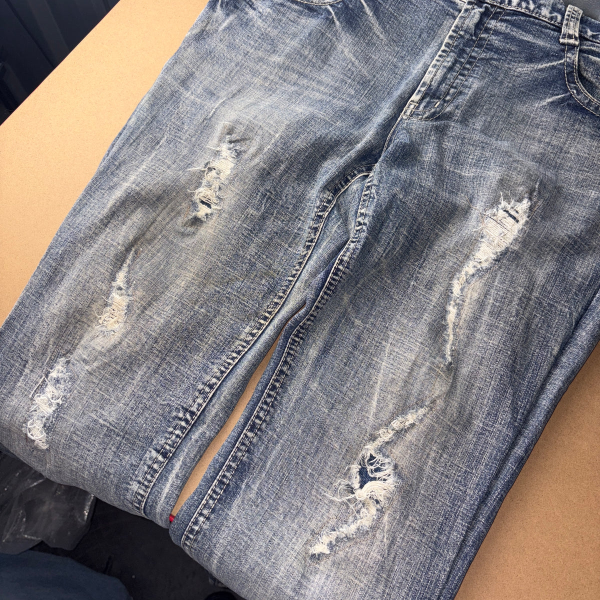 Bobson Embroidered Blue Japanese Denim Hip Hop Y2K Straight Jeans - 38R
