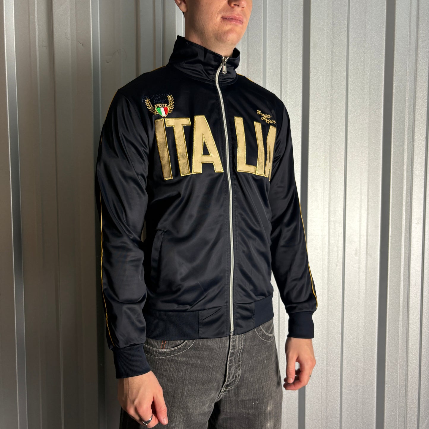 Vintage Italy Italia Black Gold Y2K 00s Tracksuit Track Jacket - S