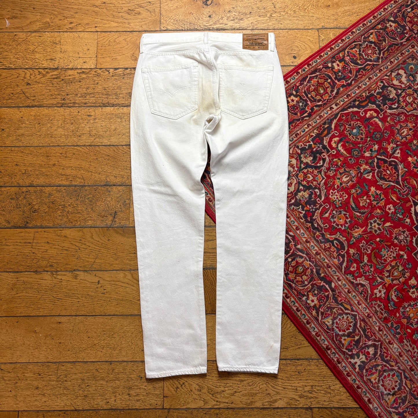 Vintage Levis 501 Slim White Cream Denim Jeans - 32R