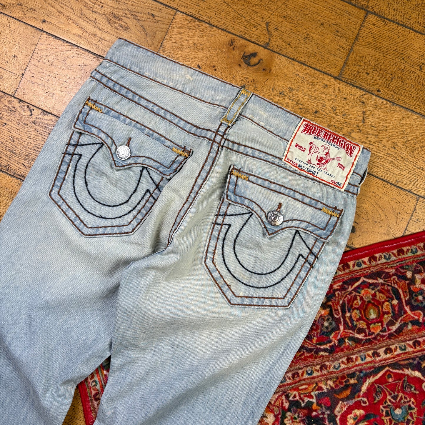Vintage True Religion Blue Bootcut Embroidered Y2K Hip Hop Baggy Jeans - 36