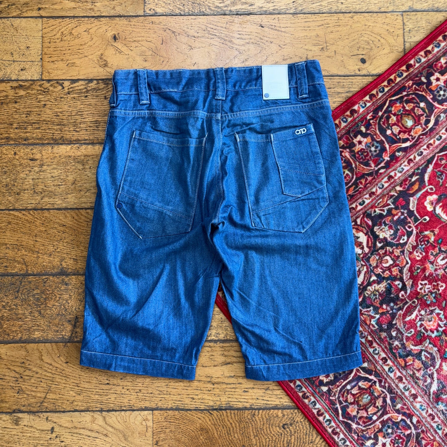 Vintage Blue Double Knee Denim Slim Shorts - 32