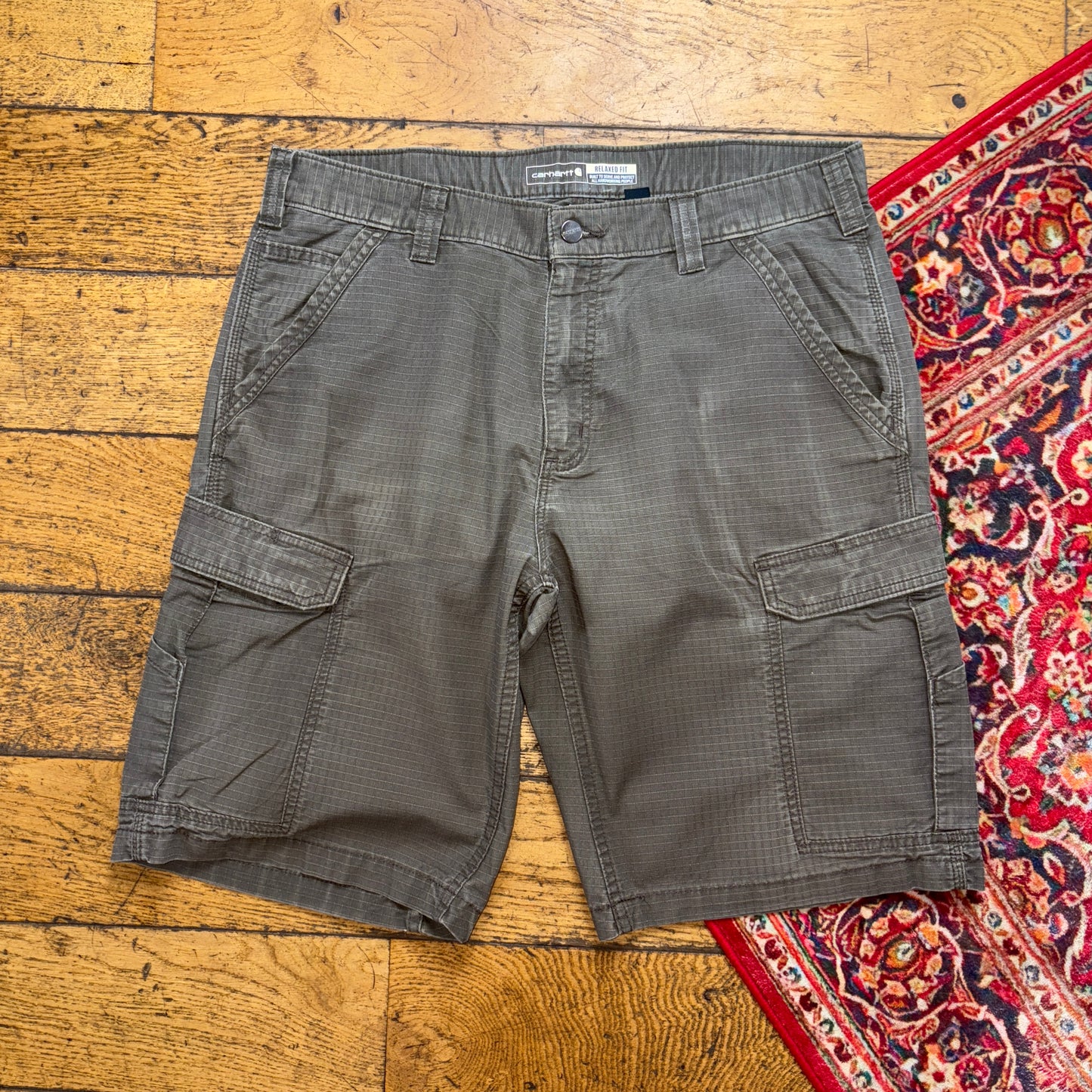 Vintage Carhartt Brown Green Workwear Baggy Carpenter Shorts - 36