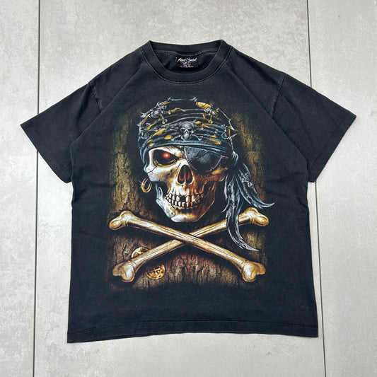 Vintage Skull Pirate Black Graphic T-Shirt - S