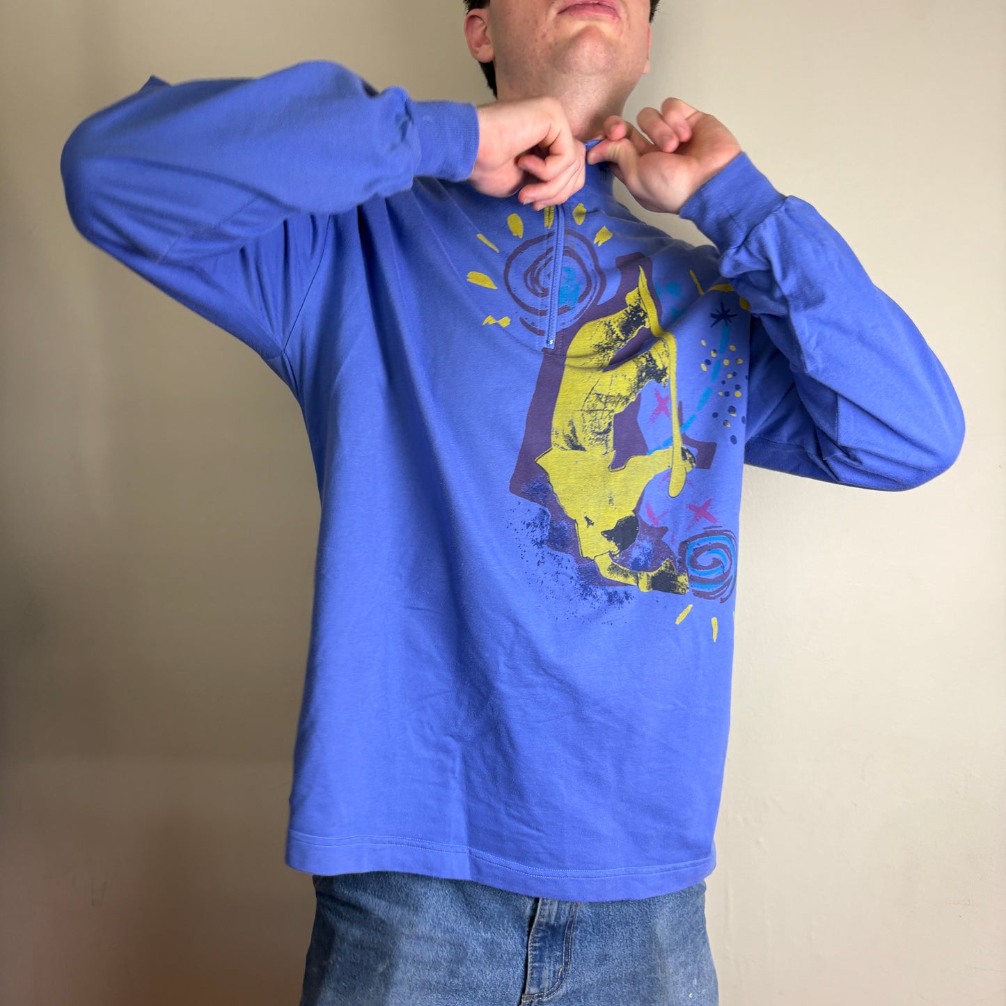 Vintage 90s Purple Blue Snowboard Ski Quarter Zip Graphic Sweatshirt - XL