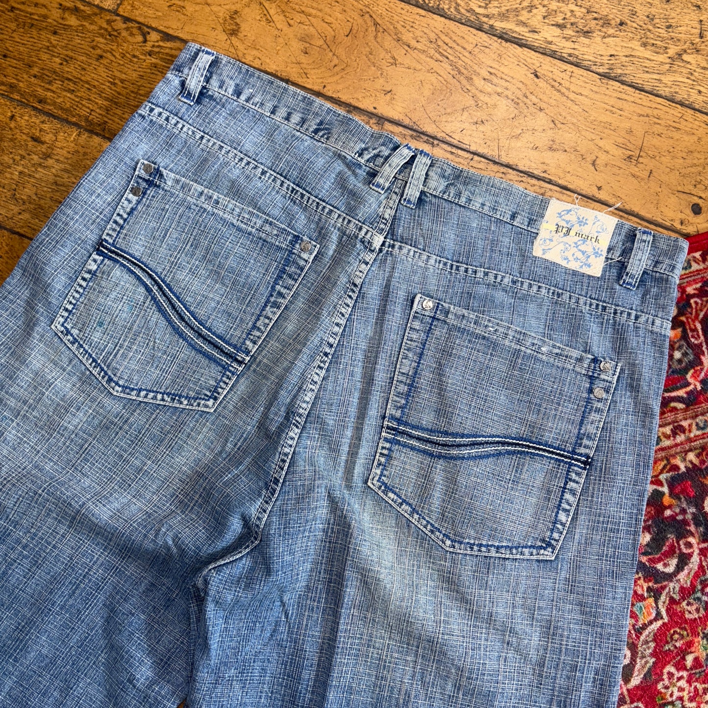 Vintage PJ Mark Blue Embroidered Y2K Hip Hop Baggy Jeans Shorts Jorts - 42