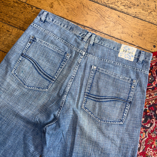 Vintage PJ Mark Blue Embroidered Y2K Hip Hop Baggy Jeans Shorts Jorts - 42