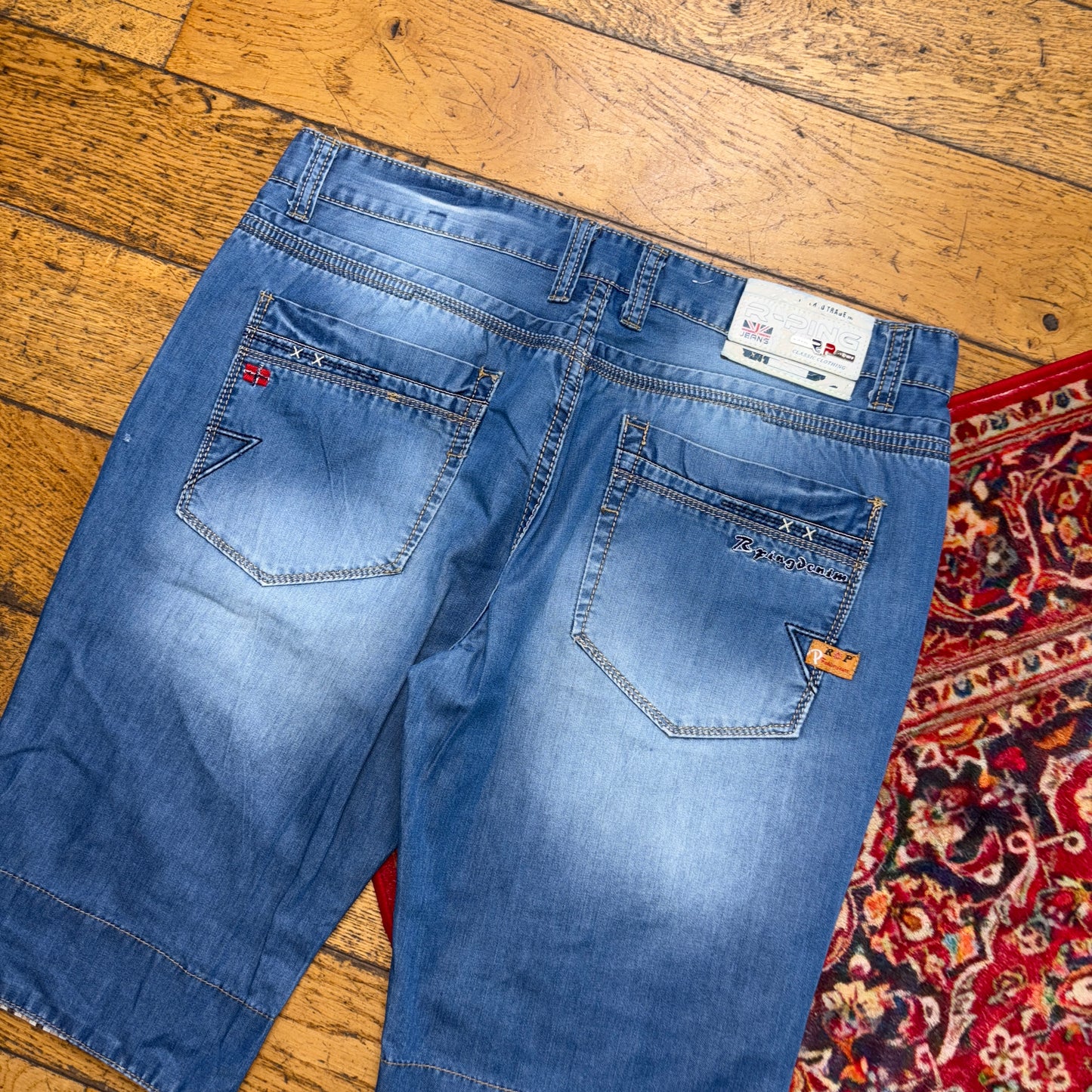 Vintage Embroidered Hip Hop Blue Shorts Jorts - 36