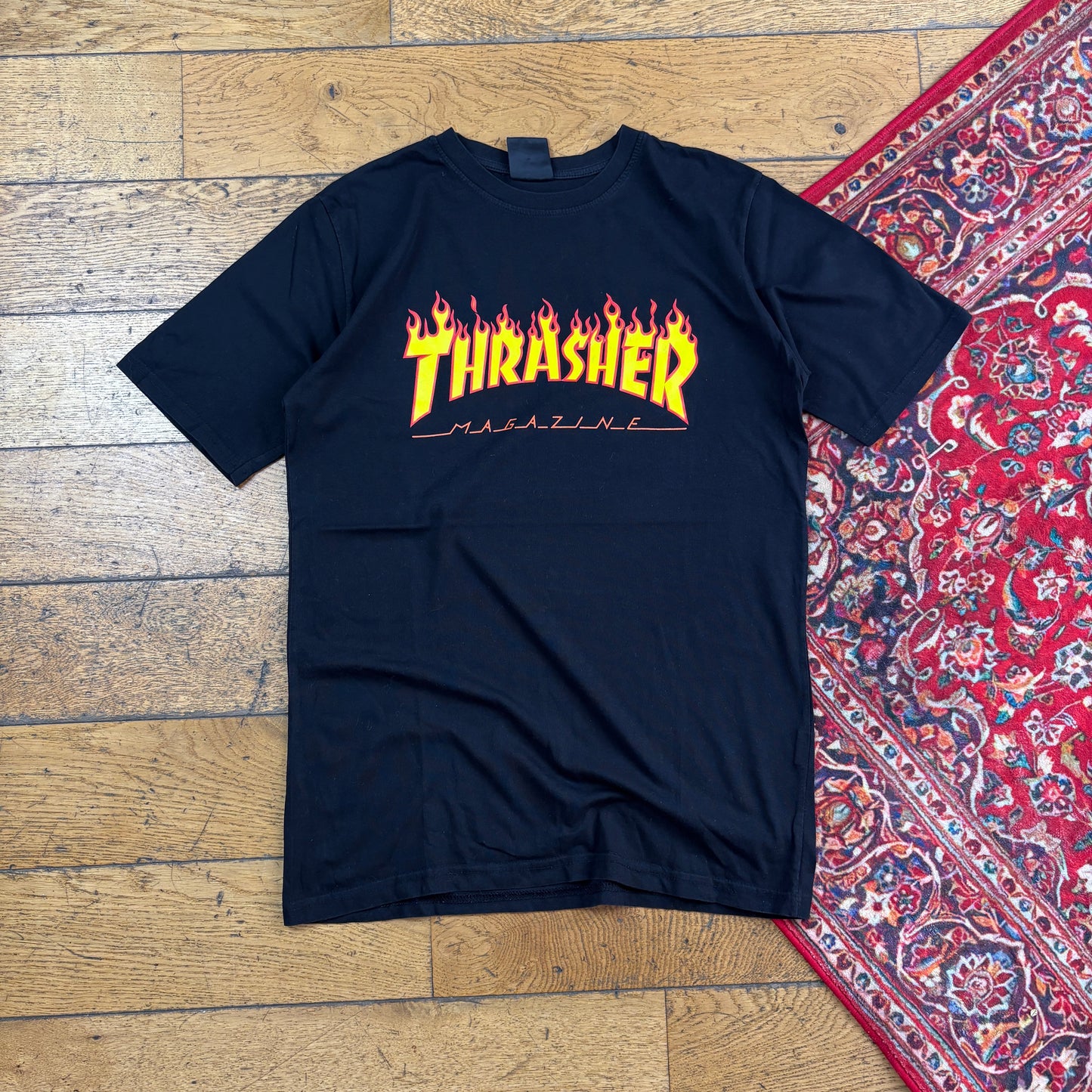 Vintage Thrasher Black Flames Skate Graphic T-Shirt - S