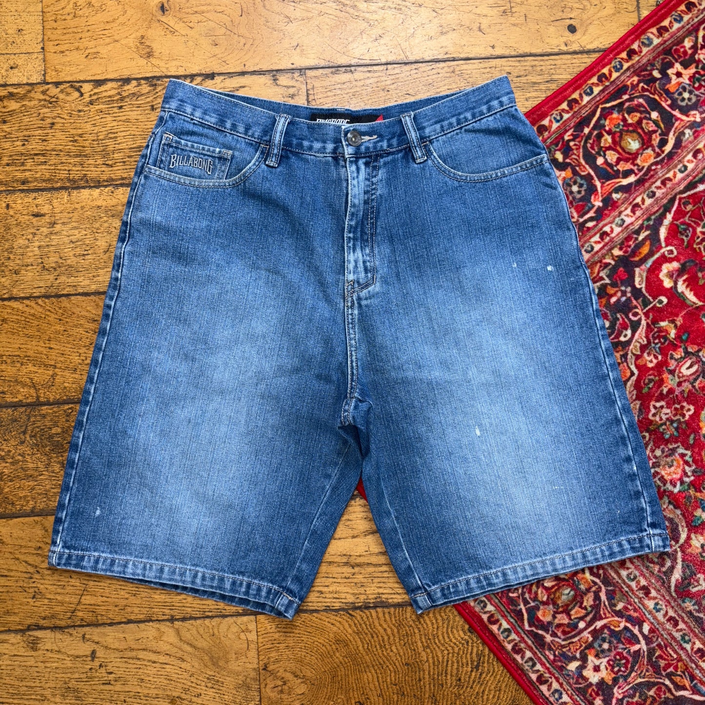 Vintage Billabong Blue Surfwear Embroidered Y2K Baggy Jeans Shorts Jorts - 32