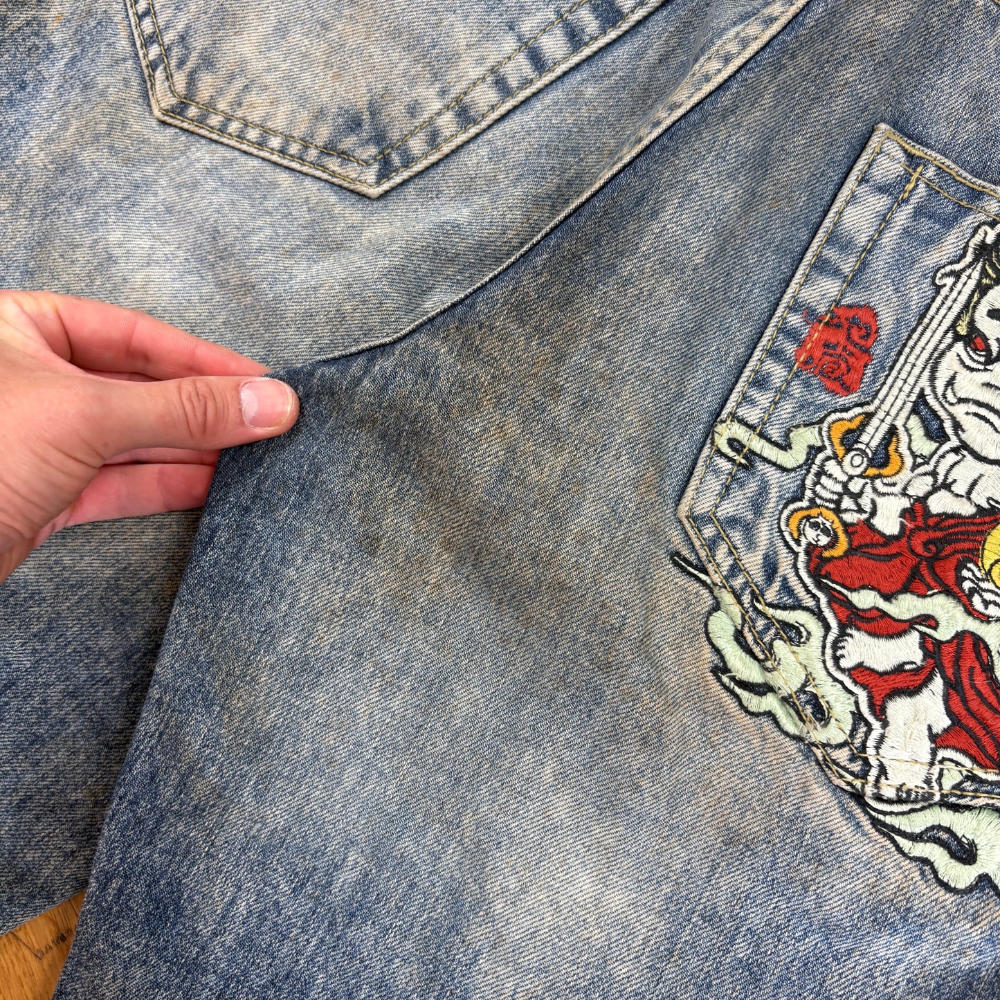 Vintage Jizo Embroidered Japanese Hip Hop Blue Shorts Jorts - 32