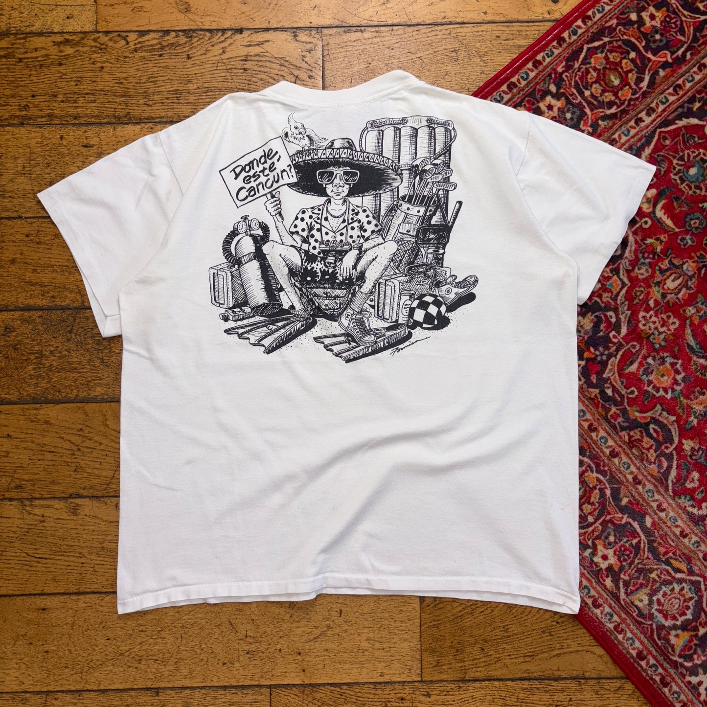Vintage 90s Cancun White Funny Single Stitch Graphic T-Shirt - XL