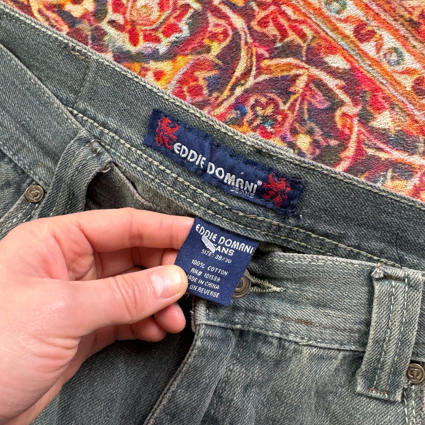 Vintage Grey Embroidered Y2K Hip Hop Baggy Jeans - 38
