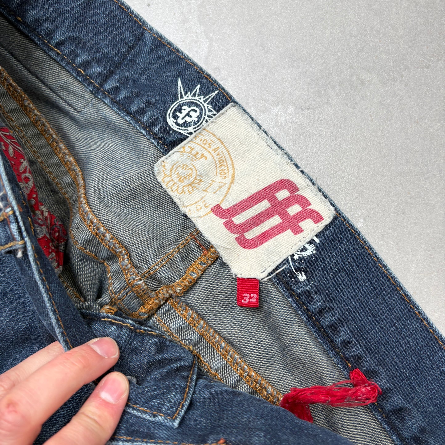 Vintage Embroidered Hip Hop Blue Bootcut Baggy Jeans - 36